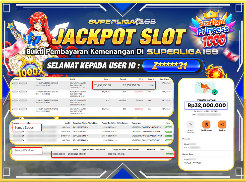 SUPERLIGA168 JACKPOT STARLIGHT PRINCESS 1000 Rp.32,000,146-LUNASSS